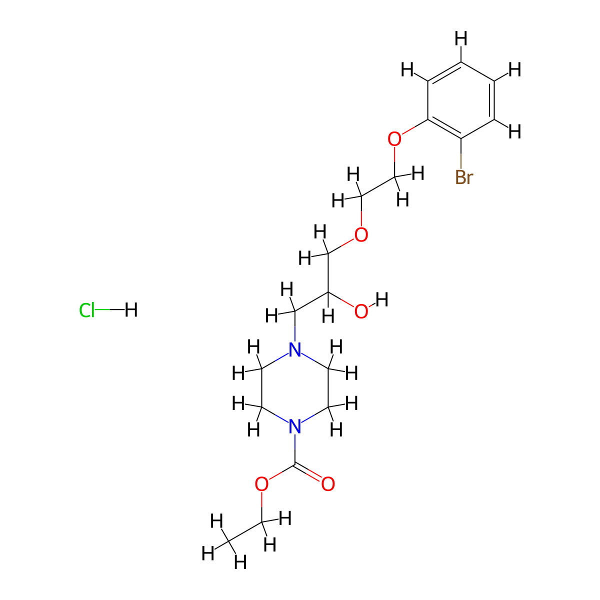 Ethyl 4-(3-(2-(2-bromophenoxy)ethoxy)-2-hydroxypropyl)piperazine-1-carboxylate hydrochloride molecular structure, CAS 1217056-35-3