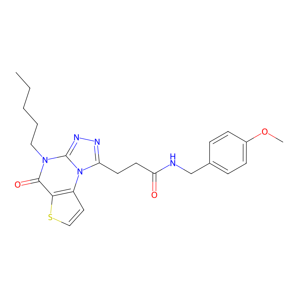 N-(4-methoxybenzyl)-3-(5-oxo-4-pentyl-4,5-dihydrothieno[2,3-e][1,2,4]triazolo[4,3-a]pyrimidin-1-yl)propanamide molecular structure, CAS 1217062-40-2