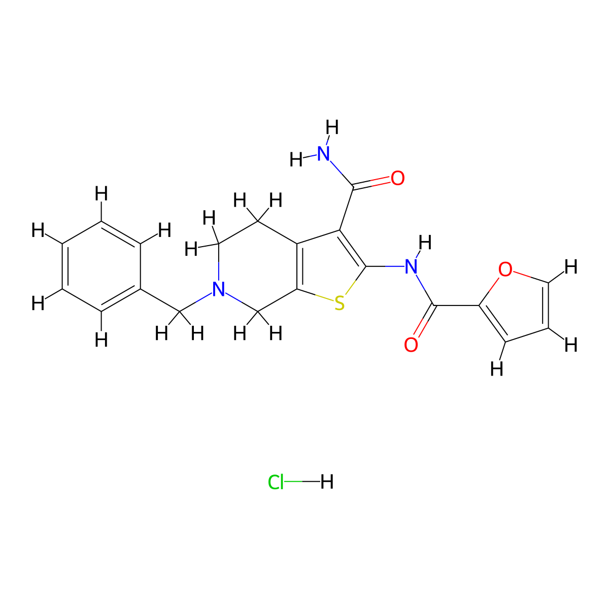 6-Benzyl-2-(furan-2-carboxamido)-4,5,6,7-tetrahydrothieno[2,3-c]pyridine-3-carboxamide hydrochloride molecular structure, CAS 1217063-25-6