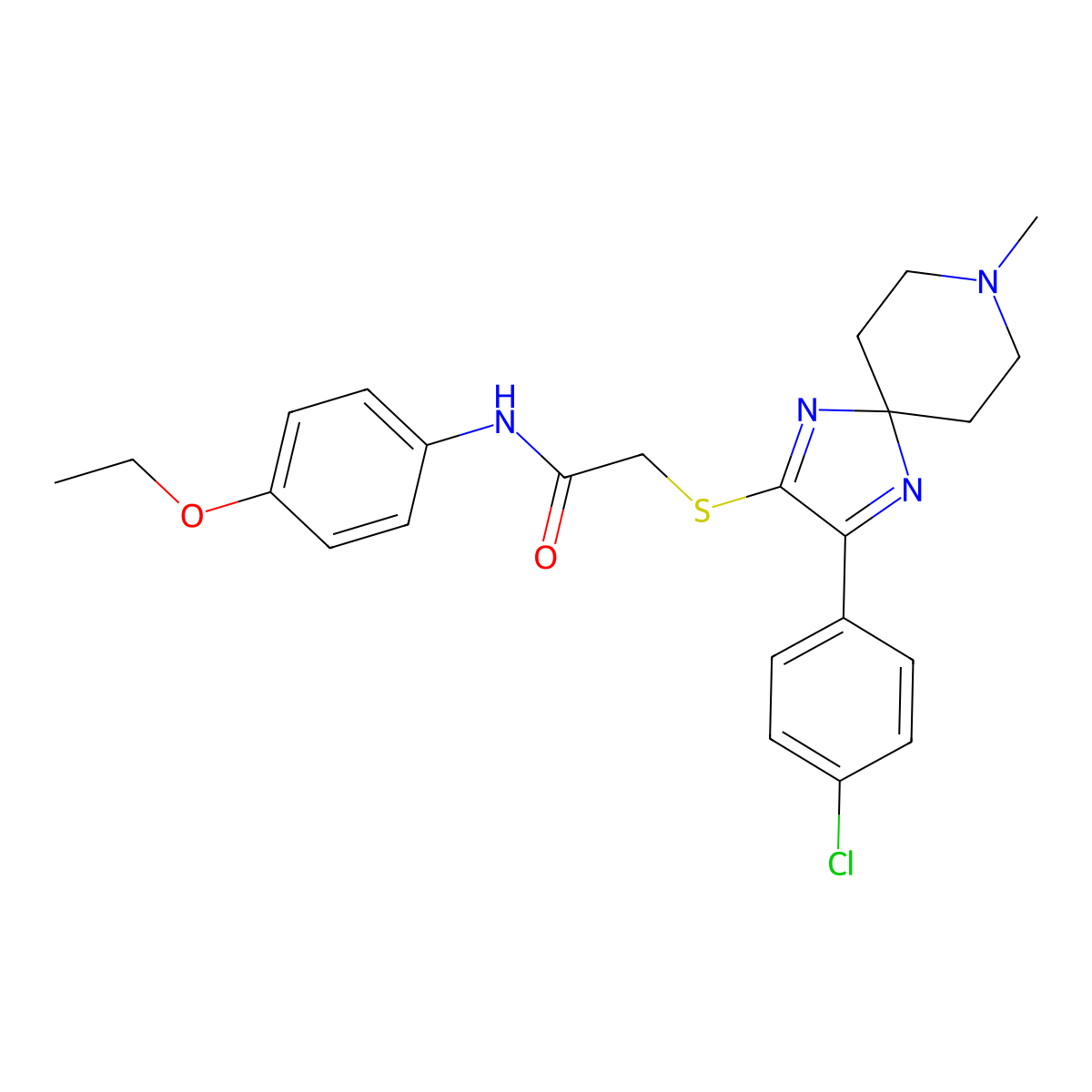 2-((3-(4-chlorophenyl)-8-methyl-1,4,8-triazaspiro[4.5]deca-1,3-dien-2-yl)thio)-N-(4-ethoxyphenyl)acetamide molecular structure, CAS 1217063-93-8