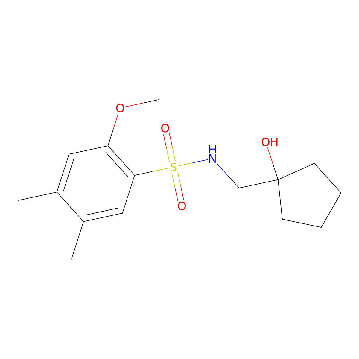 N-((1-hydroxycyclopentyl)methyl)-2-methoxy-4,5-dimethylbenzenesulfonamide molecular structure, CAS 1217067-00-9