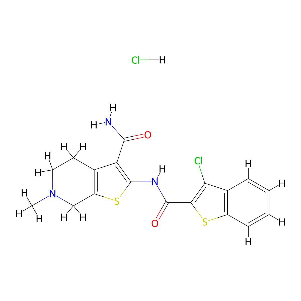 2-(3-Chlorobenzo[b]thiophene-2-carboxamido)-6-methyl-4,5,6,7-tetrahydrothieno[2,3-c]pyridine-3-carboxamide hydrochloride molecular structure, CAS 1217067-43-0