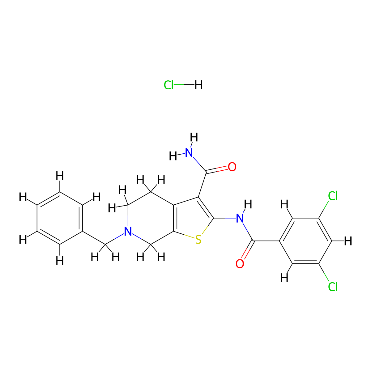 6-Benzyl-2-(3,5-dichlorobenzamido)-4,5,6,7-tetrahydrothieno[2,3-c]pyridine-3-carboxamide hydrochloride molecular structure, CAS 1217070-08-0