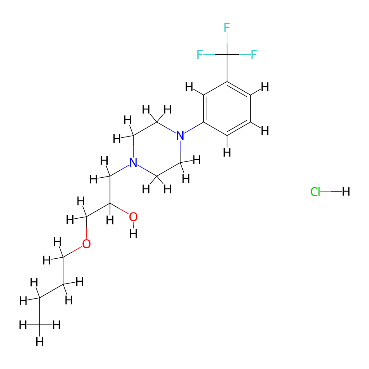 1-Butoxy-3-(4-(3-(trifluoromethyl)phenyl)piperazin-1-yl)propan-2-ol hydrochloride molecular structure, CAS 1217071-40-3