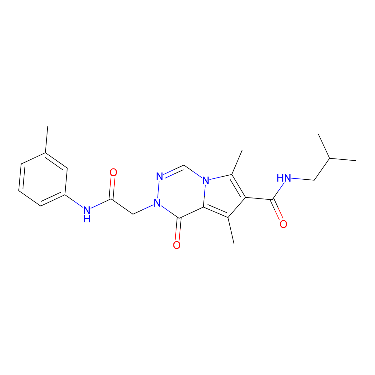 6,8-dimethyl-2-{[(3-methylphenyl)carbamoyl]methyl}-N-(2-methylpropyl)-1-oxo-1H,2H-pyrrolo[1,2-d][1,2,4]triazine-7-carboxamide molecular structure, CAS 1217073-63-6