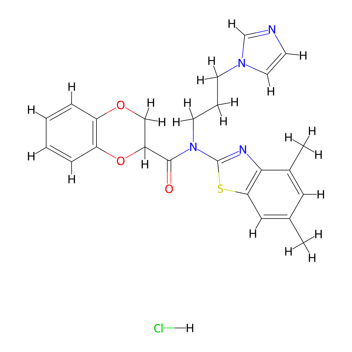 N-(3-(1H-imidazol-1-yl)propyl)-N-(4,6-dimethylbenzo[d]thiazol-2-yl)-2,3-dihydrobenzo[b][1,4]dioxine-2-carboxamide hydrochloride molecular structure, CAS 1217074-61-7