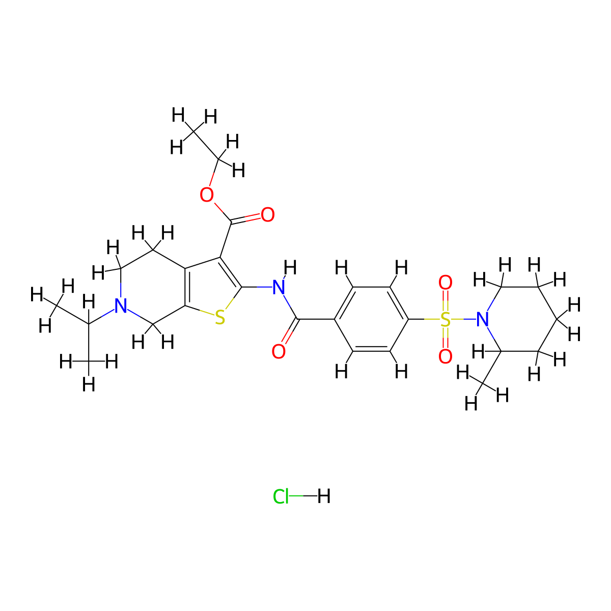 Ethyl 6-isopropyl-2-(4-((2-methylpiperidin-1-yl)sulfonyl)benzamido)-4,5,6,7-tetrahydrothieno[2,3-c]pyridine-3-carboxylate hydrochloride molecular structure, CAS 1217075-82-5