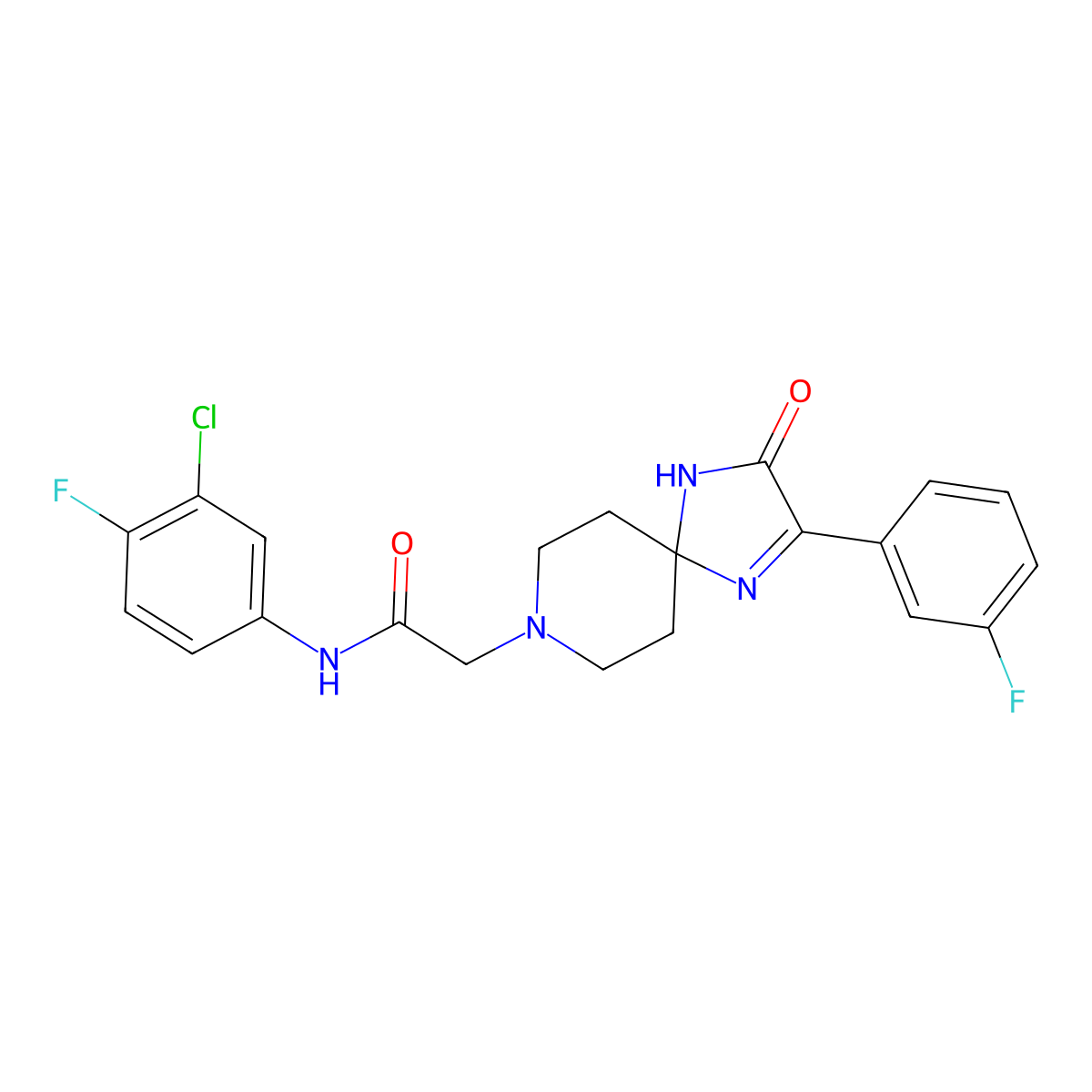 N-(3-chloro-4-fluorophenyl)-2-[2-(3-fluorophenyl)-3-oxo-1,4,8-triazaspiro[4.5]dec-1-en-8-yl]acetamide molecular structure, CAS 1217076-71-5