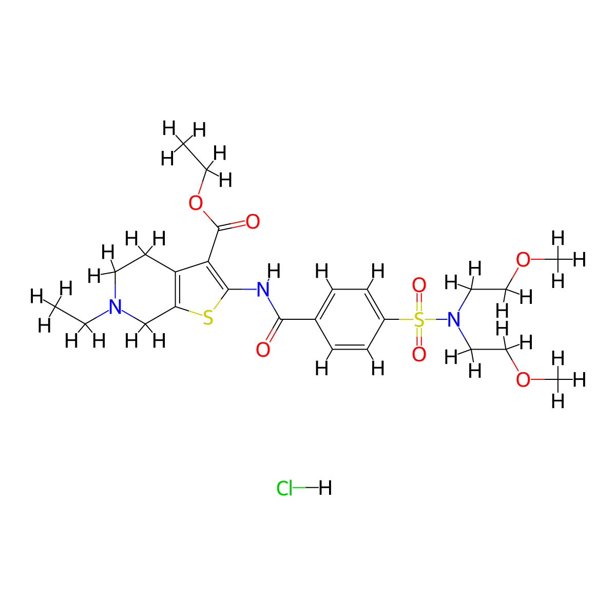ethyl 2-(4-(N,N-bis(2-methoxyethyl)sulfamoyl)benzamido)-6-ethyl-4,5,6,7-tetrahydrothieno[2,3-c]pyridine-3-carboxylate hydrochloride molecular structure, CAS 1217077-03-6