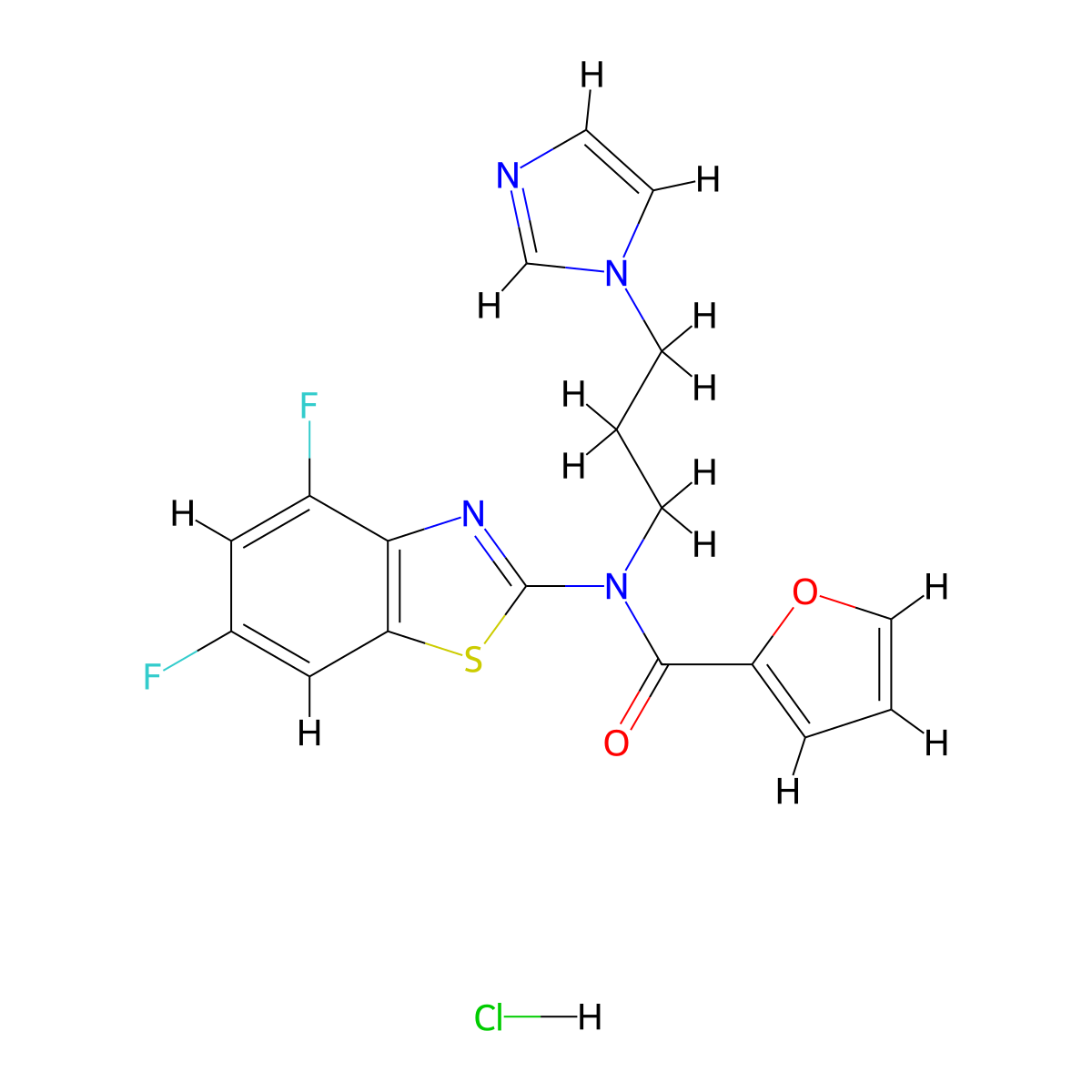 N-(3-(1H-imidazol-1-yl)propyl)-N-(4,6-difluorobenzo[d]thiazol-2-yl)furan-2-carboxamide hydrochloride molecular structure, CAS 1217080-11-9