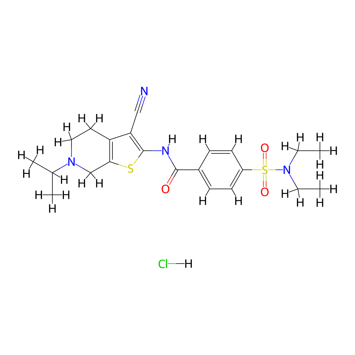 N-(3-cyano-6-isopropyl-4,5,6,7-tetrahydrothieno[2,3-c]pyridin-2-yl)-4-(N,N-diethylsulfamoyl)benzamide hydrochloride molecular structure, CAS 1217081-56-5