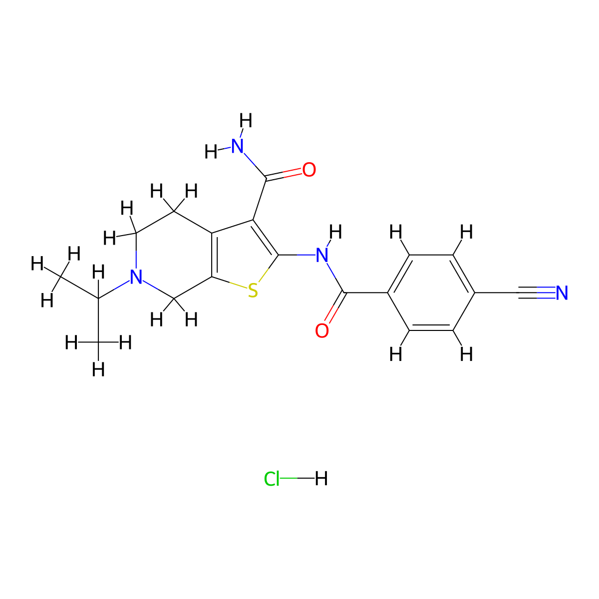 2-(4-Cyanobenzamido)-6-isopropyl-4,5,6,7-tetrahydrothieno[2,3-c]pyridine-3-carboxamide hydrochloride molecular structure, CAS 1217081-63-4
