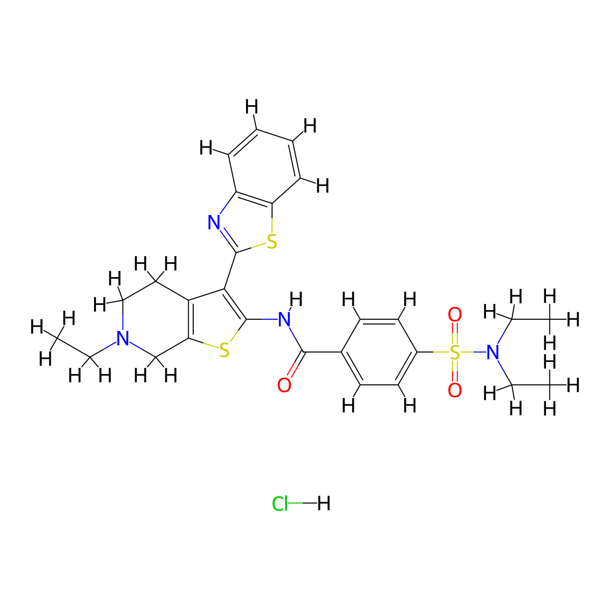 N-(3-(benzo[d]thiazol-2-yl)-6-ethyl-4,5,6,7-tetrahydrothieno[2,3-c]pyridin-2-yl)-4-(N,N-diethylsulfamoyl)benzamide hydrochloride molecular structure, CAS 1217082-97-7