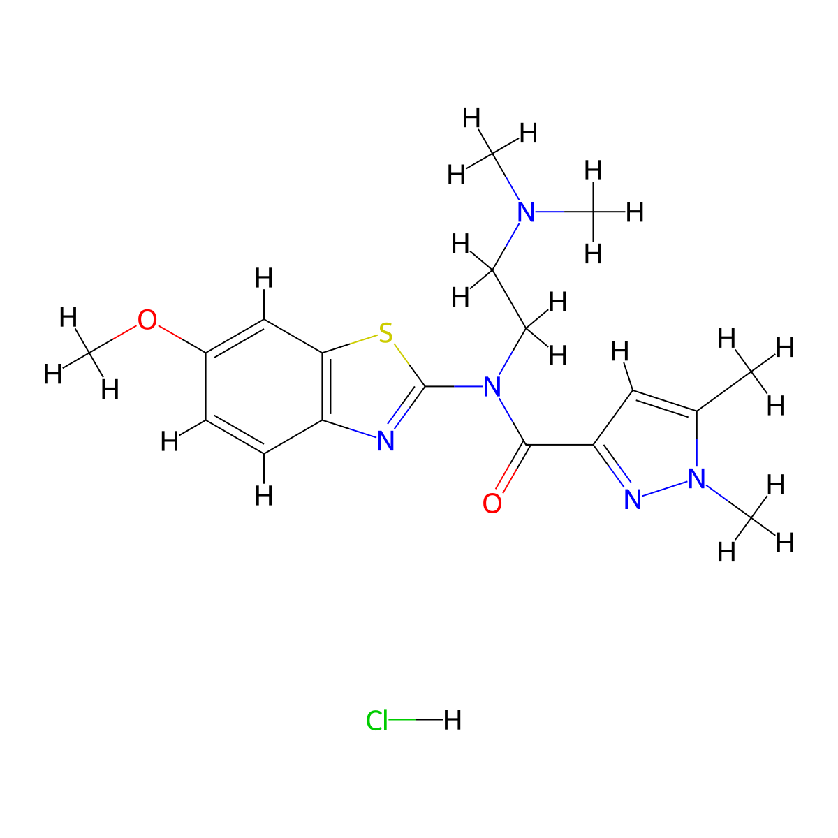N-(2-(dimethylamino)ethyl)-N-(6-methoxybenzo[d]thiazol-2-yl)-1,5-dimethyl-1H-pyrazole-3-carboxamide hydrochloride molecular structure, CAS 1217085-02-3