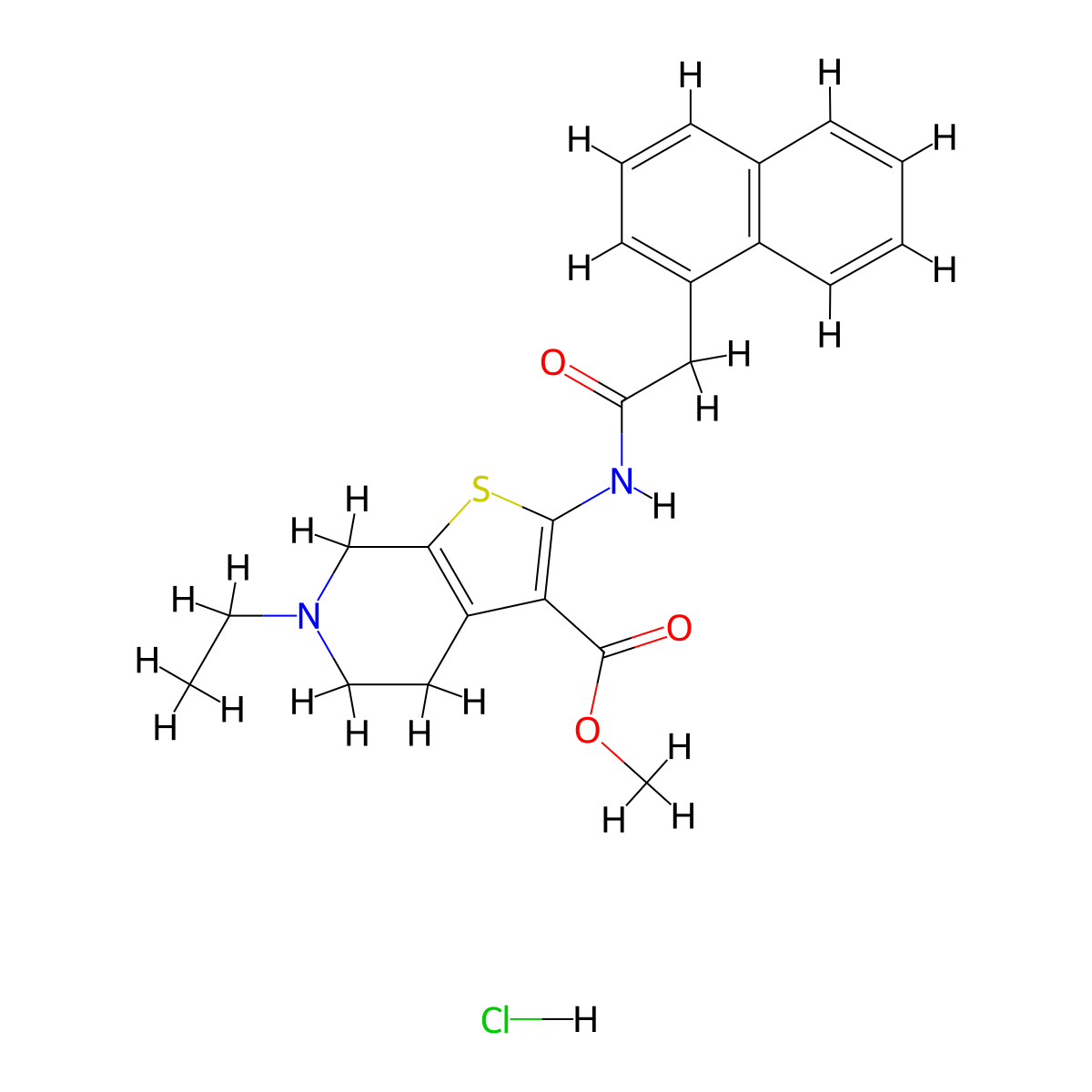 Methyl 6-ethyl-2-(2-(naphthalen-1-yl)acetamido)-4,5,6,7-tetrahydrothieno[2,3-c]pyridine-3-carboxylate hydrochloride molecular structure, CAS 1217085-60-3