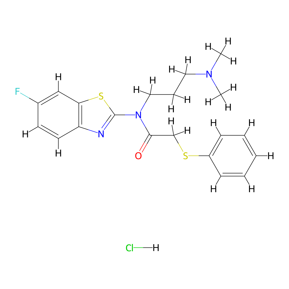 N-(3-(dimethylamino)propyl)-N-(6-fluorobenzo[d]thiazol-2-yl)-2-(phenylthio)acetamide hydrochloride molecular structure, CAS 1217086-15-1