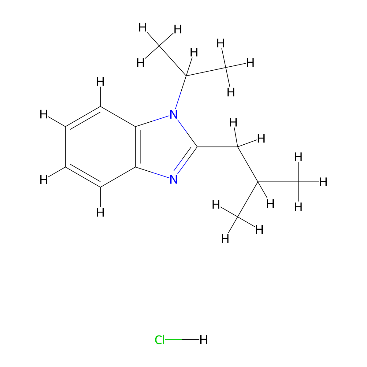 2-isobutyl-1-isopropyl-1H-benzo[d]imidazole hydrochloride molecular structure, CAS 1217086-23-1