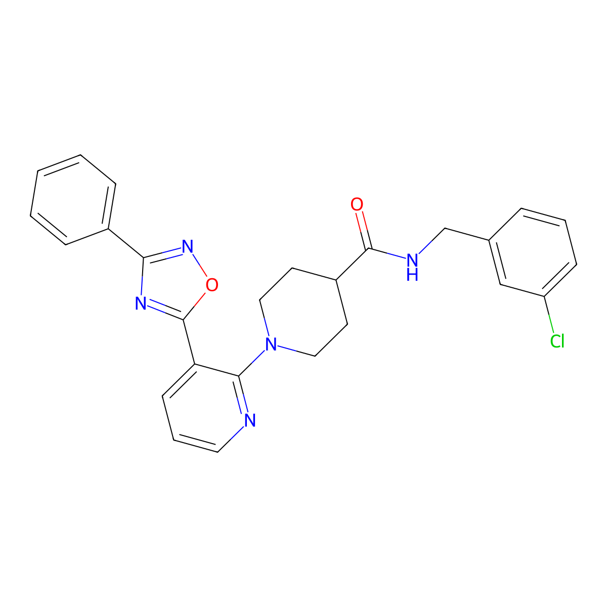 N-[(3-chlorophenyl)methyl]-1-[3-(3-phenyl-1,2,4-oxadiazol-5-yl)pyridin-2-yl]piperidine-4-carboxamide molecular structure, CAS 1217086-48-0