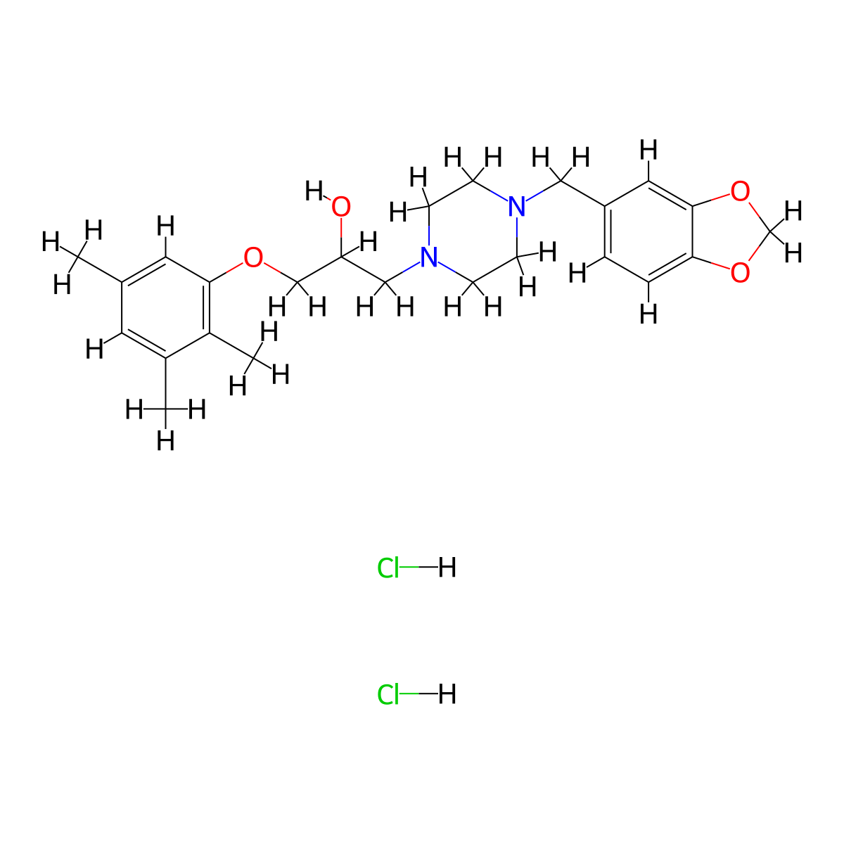 1-{4-[(2H-1,3-benzodioxol-5-yl)methyl]piperazin-1-yl}-3-(2,3,5-trimethylphenoxy)propan-2-ol dihydrochloride molecular structure, CAS 1217088-53-3