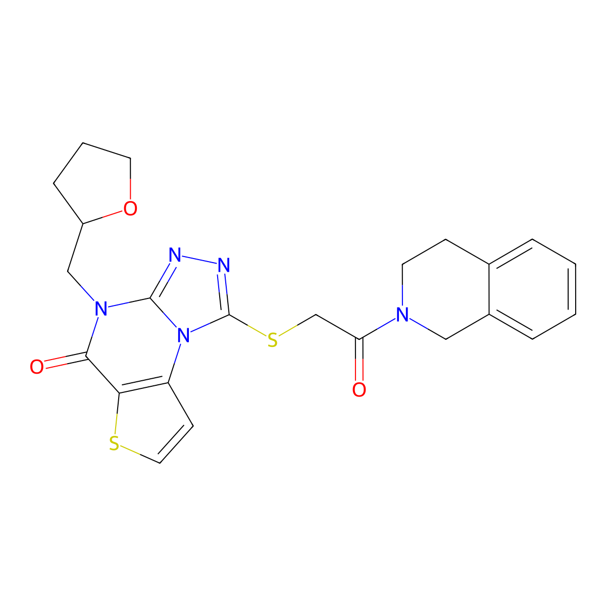 12-{[2-Oxo-2-(1,2,3,4-tetrahydroisoquinolin-2-yl)ethyl]sulfanyl}-8-[(oxolan-2-yl)methyl]-5-thia-1,8,10,11-tetraazatricyclo[7.3.0.0^{2,6}]dodeca-2(6),3,9,11-tetraen-7-one molecular structure, CAS 1217089-90-1