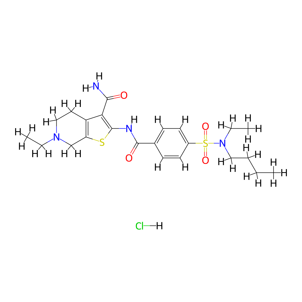 2-(4-(N-butyl-N-ethylsulfamoyl)benzamido)-6-ethyl-4,5,6,7-tetrahydrothieno[2,3-c]pyridine-3-carboxamide hydrochloride molecular structure, CAS 1217090-07-7