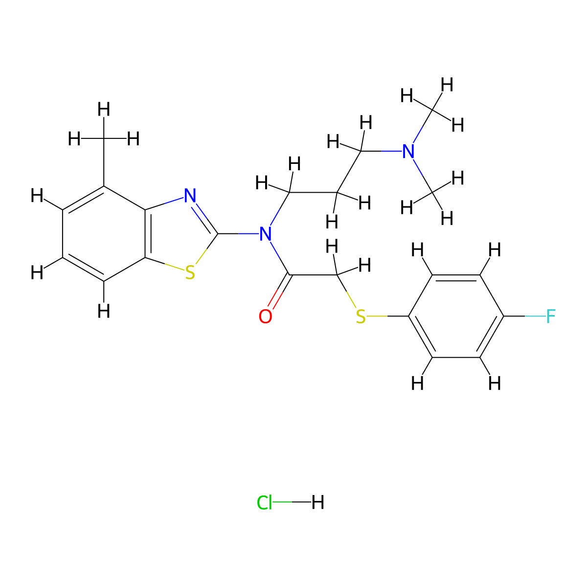 N-(3-(dimethylamino)propyl)-2-((4-fluorophenyl)thio)-N-(4-methylbenzo[d]thiazol-2-yl)acetamide hydrochloride molecular structure, CAS 1217091-78-5