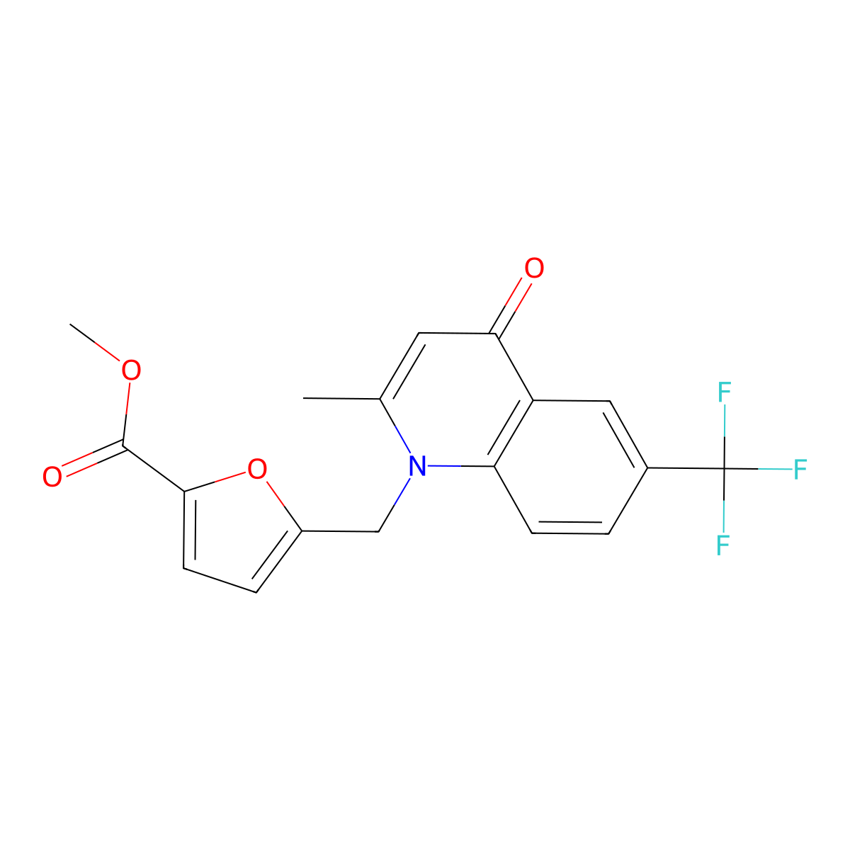 Methyl 5-((2-methyl-4-oxo-6-(trifluoromethyl)quinolin-1(4H)-yl)methyl)furan-2-carboxylate molecular structure, CAS 1217092-45-9