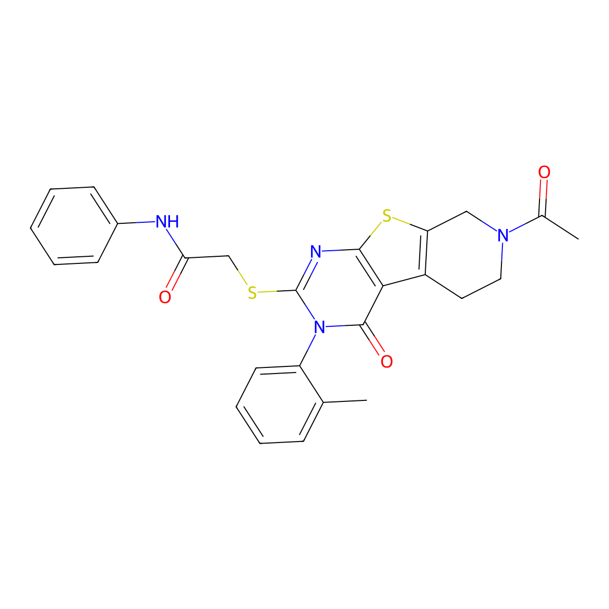 2-{[11-acetyl-4-(2-methylphenyl)-3-oxo-8-thia-4,6,11-triazatricyclo[7.4.0.0^{2,7}]trideca-1(9),2(7),5-trien-5-yl]sulfanyl}-N-phenylacetamide molecular structure, CAS 1217092-97-1