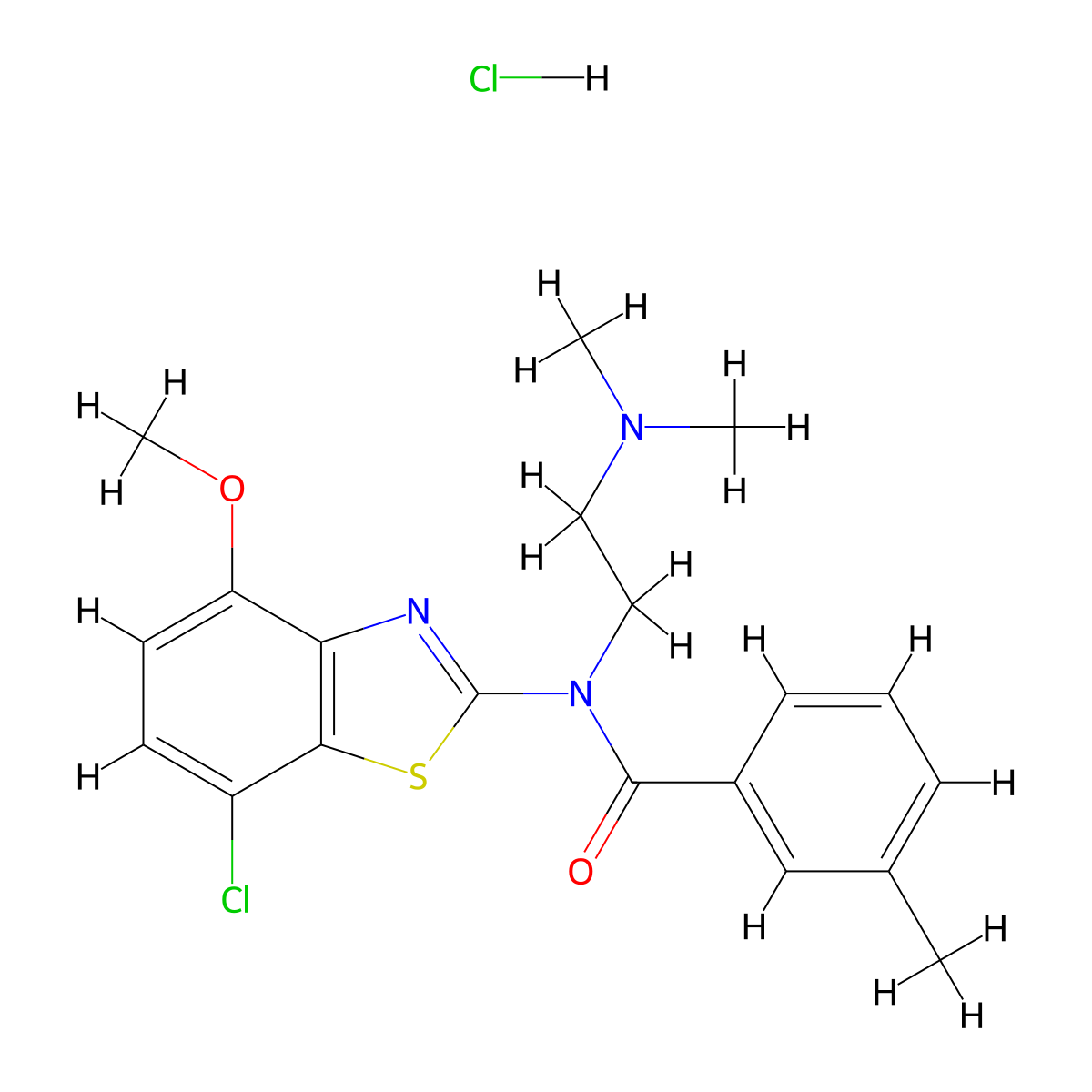 N-(7-chloro-4-methoxybenzo[d]thiazol-2-yl)-N-(2-(dimethylamino)ethyl)-3-methylbenzamide hydrochloride molecular structure, CAS 1217100-87-2