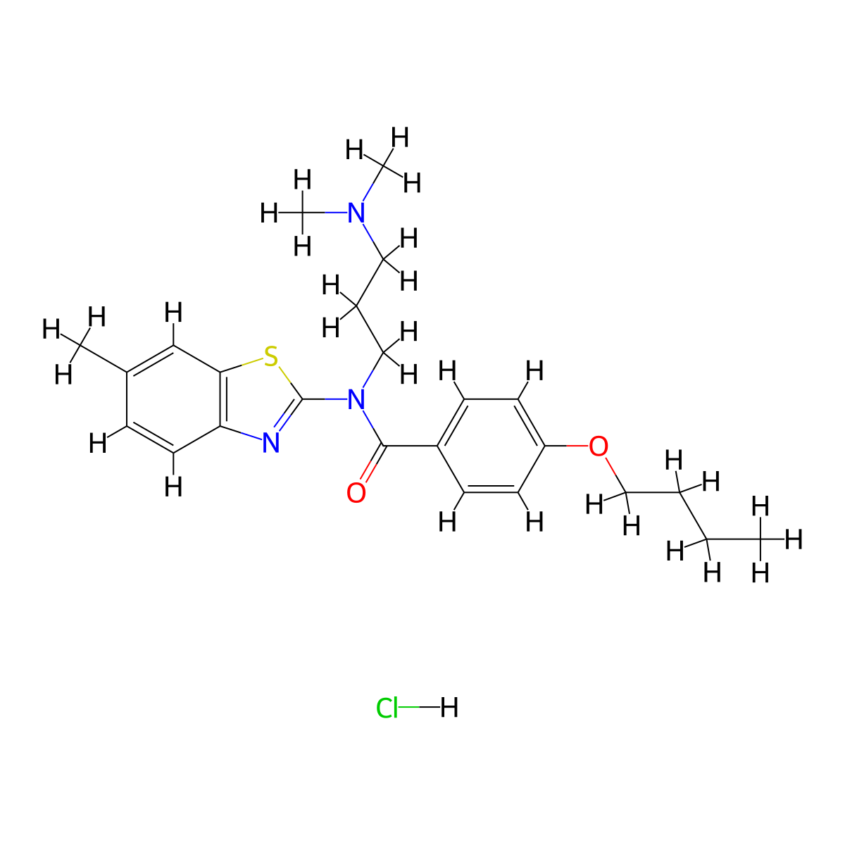 4-butoxy-N-(3-(dimethylamino)propyl)-N-(6-methylbenzo[d]thiazol-2-yl)benzamide hydrochloride molecular structure, CAS 1217103-60-0