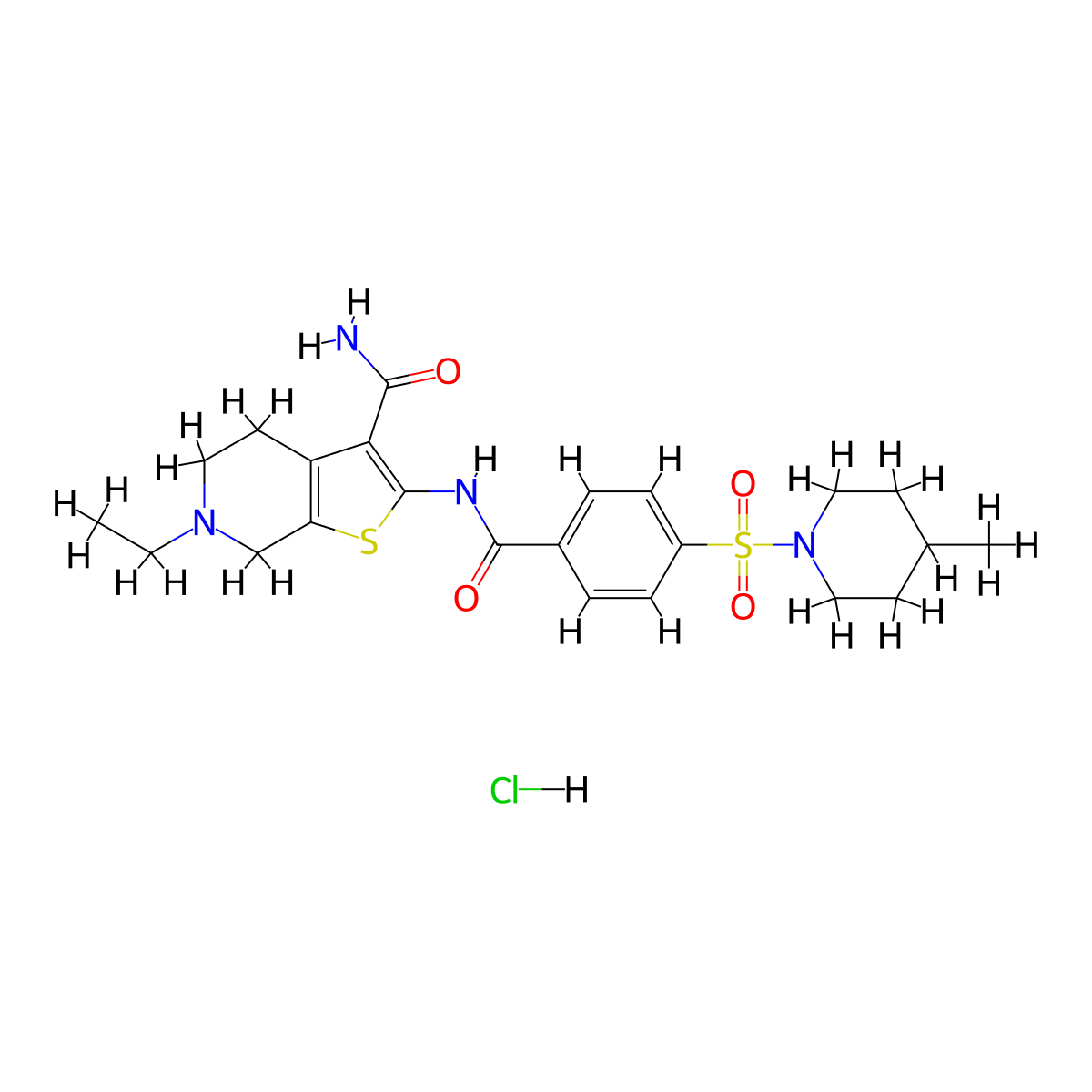 6-Ethyl-2-(4-((4-methylpiperidin-1-yl)sulfonyl)benzamido)-4,5,6,7-tetrahydrothieno[2,3-c]pyridine-3-carboxamide hydrochloride molecular structure, CAS 1217104-46-5