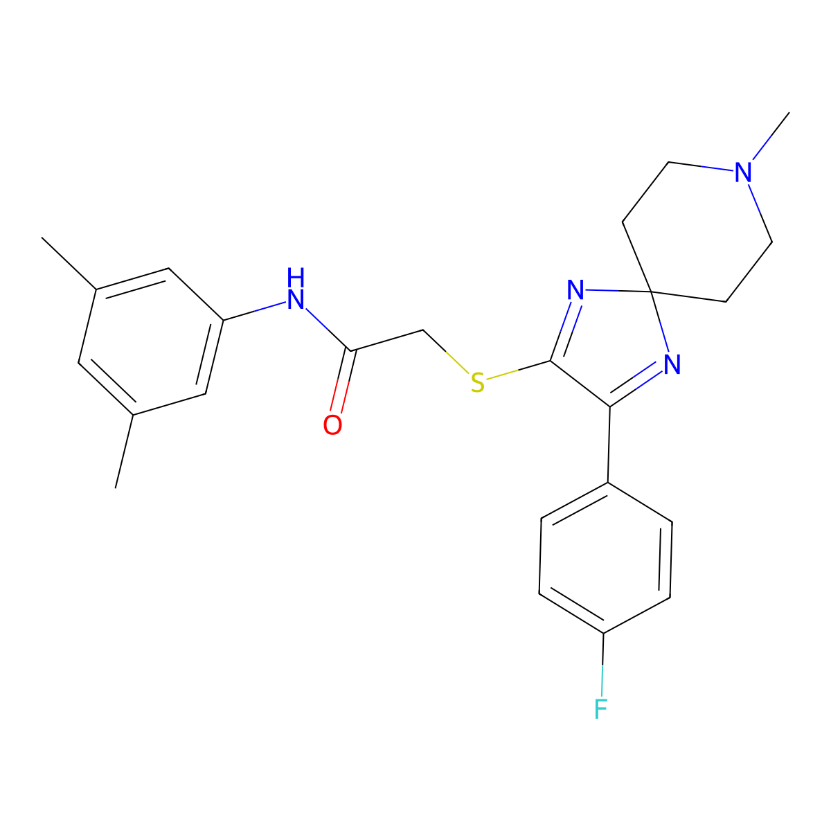 N-(3,5-Dimethylphenyl)-2-{[3-(4-fluorophenyl)-8-methyl-1,4,8-triazaspiro[4.5]deca-1,3-dien-2-YL]sulfanyl}acetamide molecular structure, CAS 1217105-56-0