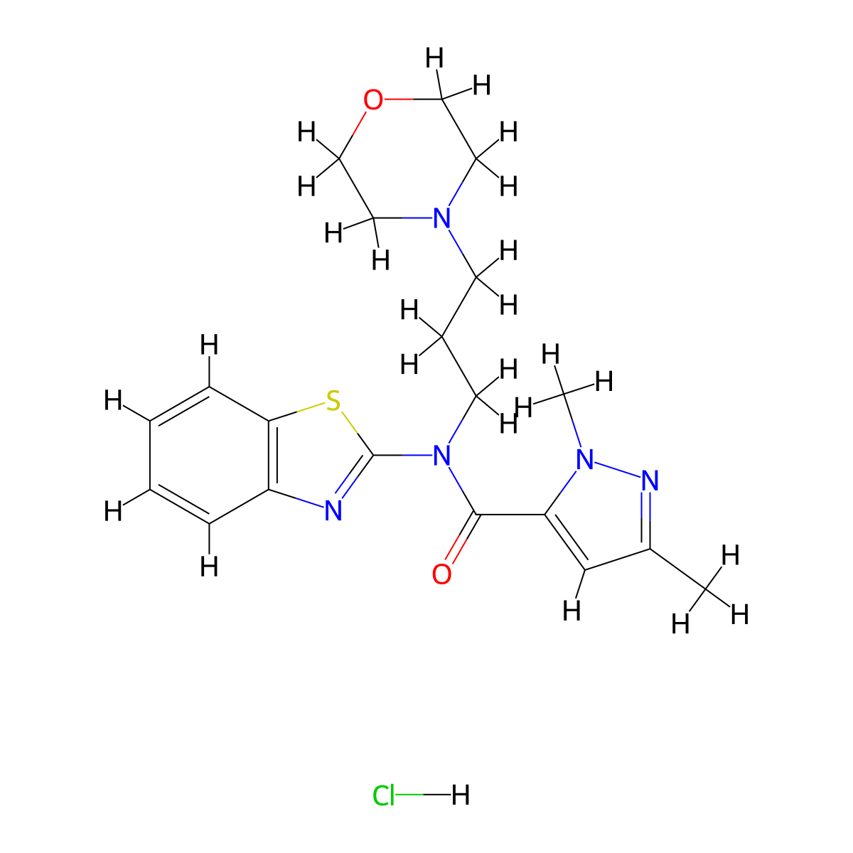 N-(benzo[d]thiazol-2-yl)-1,3-dimethyl-N-(3-morpholinopropyl)-1H-pyrazole-5-carboxamide hydrochloride molecular structure, CAS 1217108-60-5