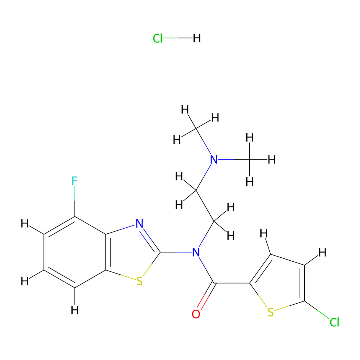 2-Thiophenecarboxamide, 5-chloro-N-[2-(dimethylamino)ethyl]-N-(4-fluoro-2-benzothiazolyl)-, hydrochloride (1:1) molecular structure, CAS 1217108-81-0