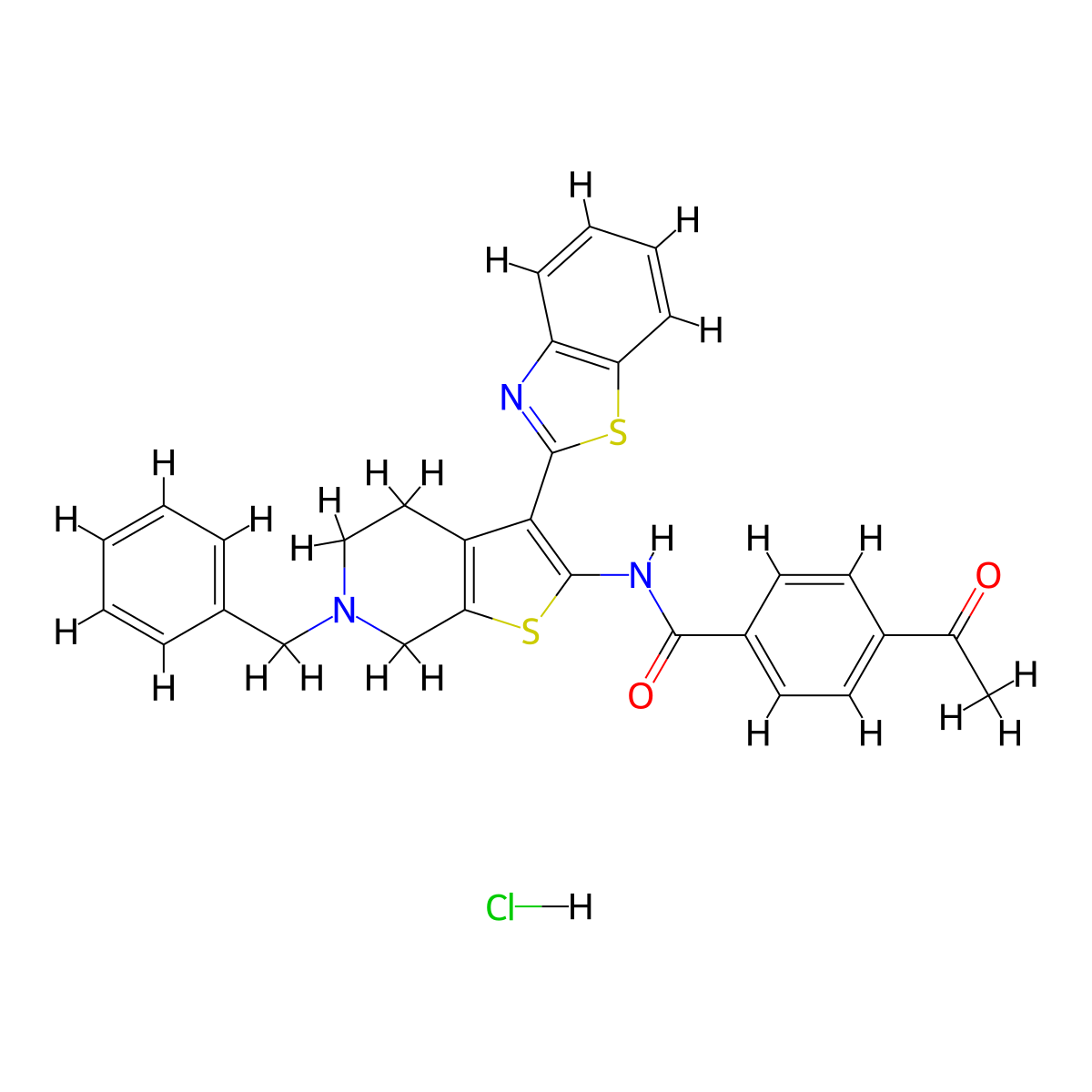 4-acetyl-N-(3-(benzo[d]thiazol-2-yl)-6-benzyl-4,5,6,7-tetrahydrothieno[2,3-c]pyridin-2-yl)benzamide hydrochloride molecular structure, CAS 1217109-26-6