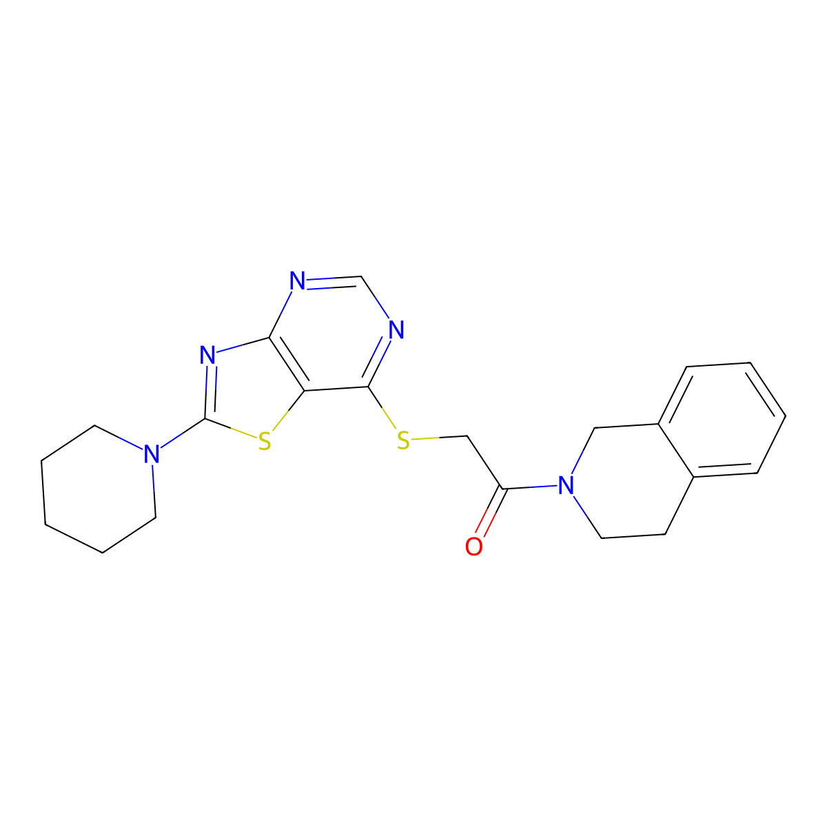1-(3,4-dihydroisoquinolin-2(1H)-yl)-2-((2-(piperidin-1-yl)thiazolo[4,5-d]pyrimidin-7-yl)thio)ethanone molecular structure, CAS 1217110-81-0