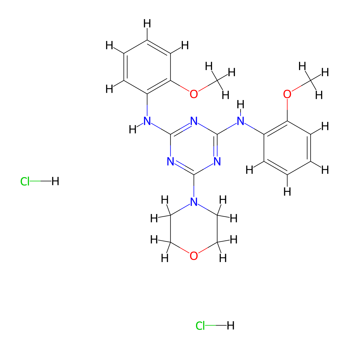 N2,N4-bis(2-methoxyphenyl)-6-morpholino-1,3,5-triazine-2,4-diamine dihydrochloride molecular structure, CAS 1217111-53-9