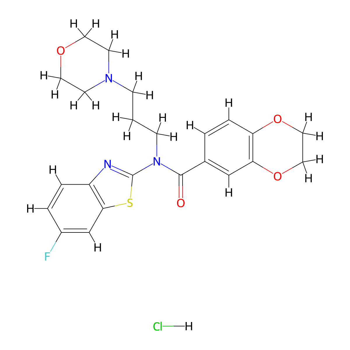 N-(6-fluorobenzo[d]thiazol-2-yl)-N-(3-morpholinopropyl)-2,3-dihydrobenzo[b][1,4]dioxine-6-carboxamide hydrochloride molecular structure, CAS 1217112-13-4