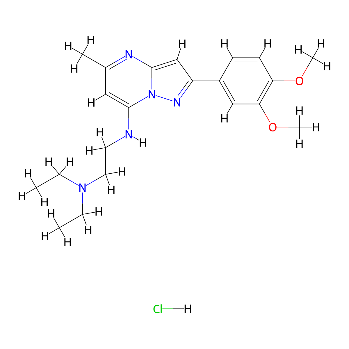 N1-(2-(3,4-dimethoxyphenyl)-5-methylpyrazolo[1,5-a]pyrimidin-7-yl)-N2,N2-diethylethane-1,2-diamine hydrochloride molecular structure, CAS 1217113-66-0