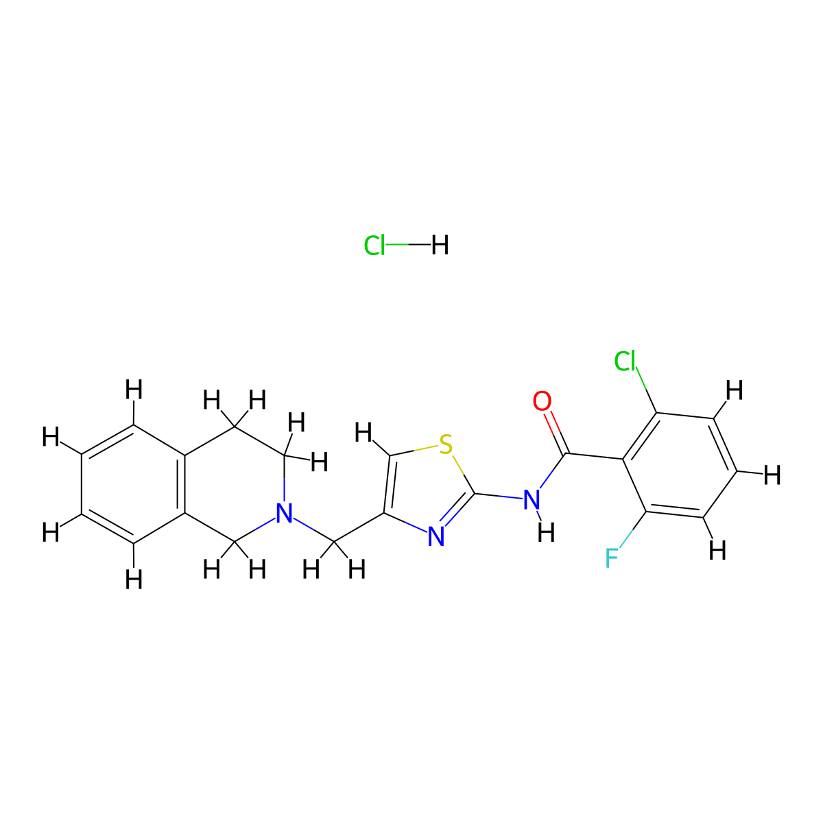 2-chloro-N-(4-((3,4-dihydroisoquinolin-2(1H)-yl)methyl)thiazol-2-yl)-6-fluorobenzamide hydrochloride molecular structure, CAS 1217115-29-1