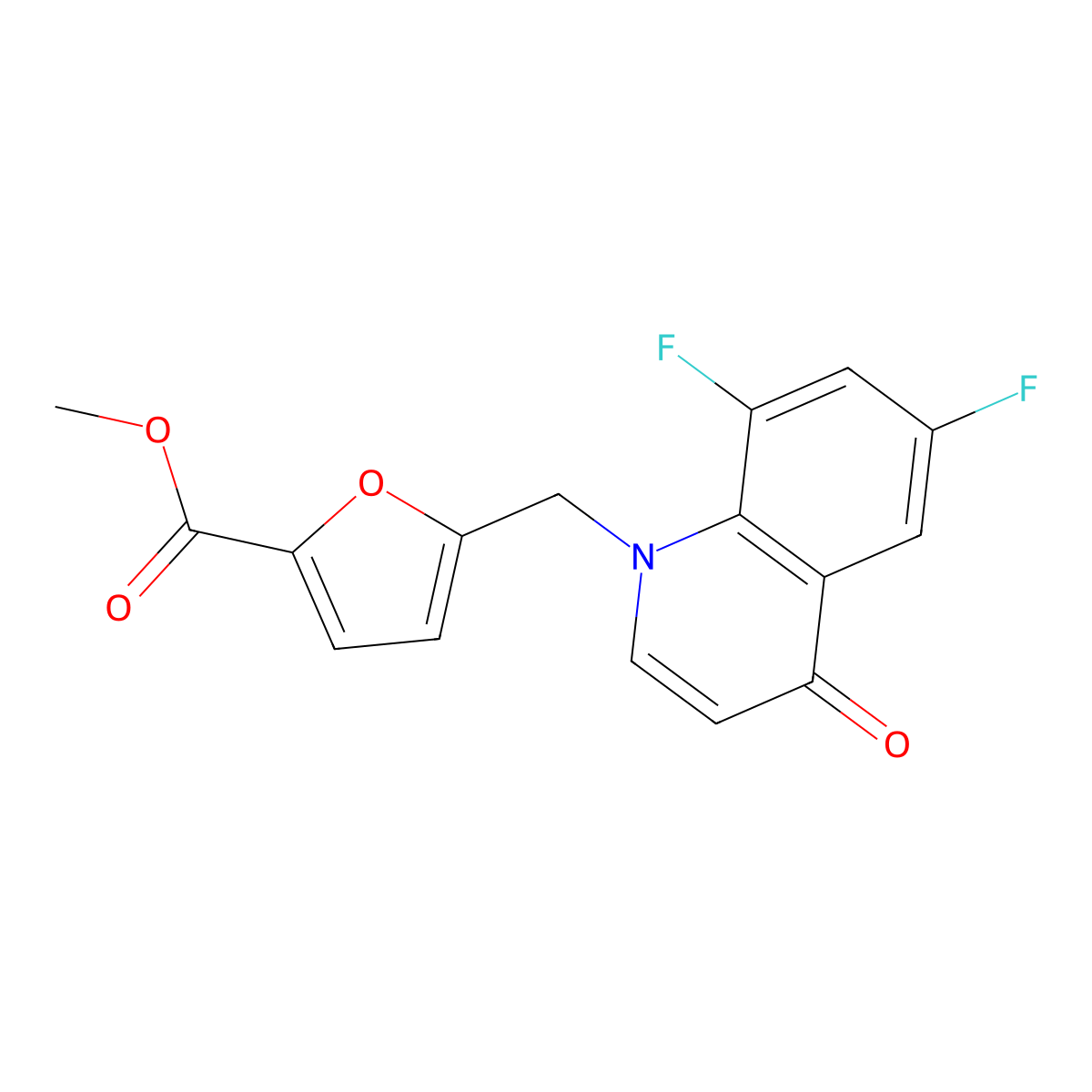 Methyl 5-((6,8-difluoro-4-oxoquinolin-1(4H)-yl)methyl)furan-2-carboxylate molecular structure, CAS 1217116-85-2