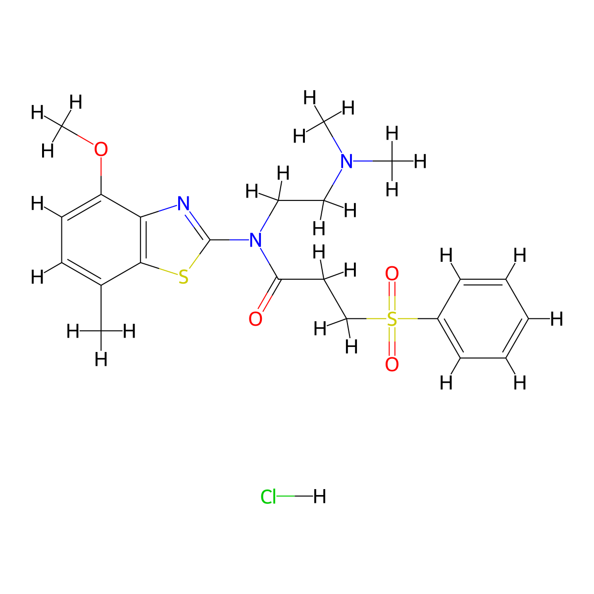 N-(2-(dimethylamino)ethyl)-N-(4-methoxy-7-methylbenzo[d]thiazol-2-yl)-3-(phenylsulfonyl)propanamide hydrochloride molecular structure, CAS 1217119-92-0
