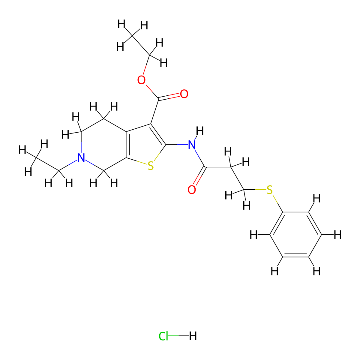 Ethyl 6-ethyl-2-(3-(phenylthio)propanamido)-4,5,6,7-tetrahydrothieno[2,3-c]pyridine-3-carboxylate hydrochloride molecular structure, CAS 1217120-15-4