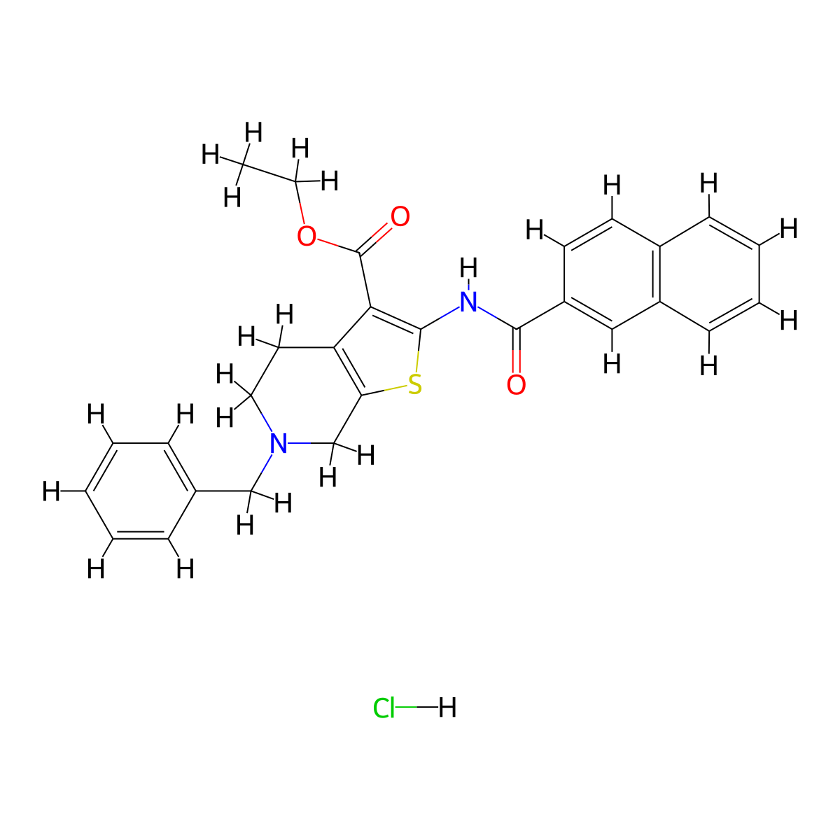 Ethyl 2-(2-naphthamido)-6-benzyl-4,5,6,7-tetrahydrothieno[2,3-c]pyridine-3-carboxylate hydrochloride molecular structure, CAS 1217121-39-5