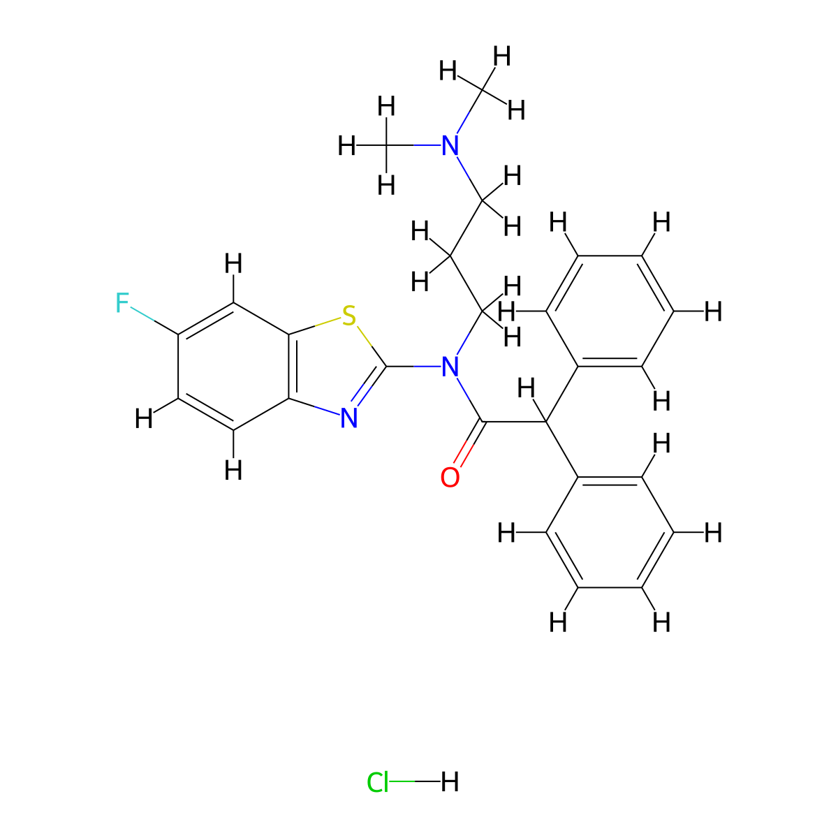N-(3-(dimethylamino)propyl)-N-(6-fluorobenzo[d]thiazol-2-yl)-2,2-diphenylacetamide hydrochloride molecular structure, CAS 1217121-94-2