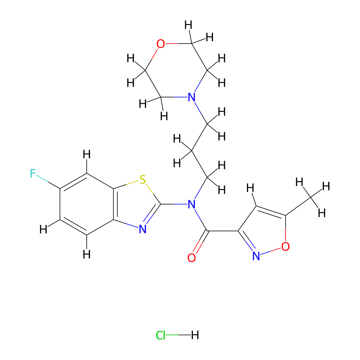 N-(6-fluorobenzo[d]thiazol-2-yl)-5-methyl-N-(3-morpholinopropyl)isoxazole-3-carboxamide hydrochloride molecular structure, CAS 1217122-06-9