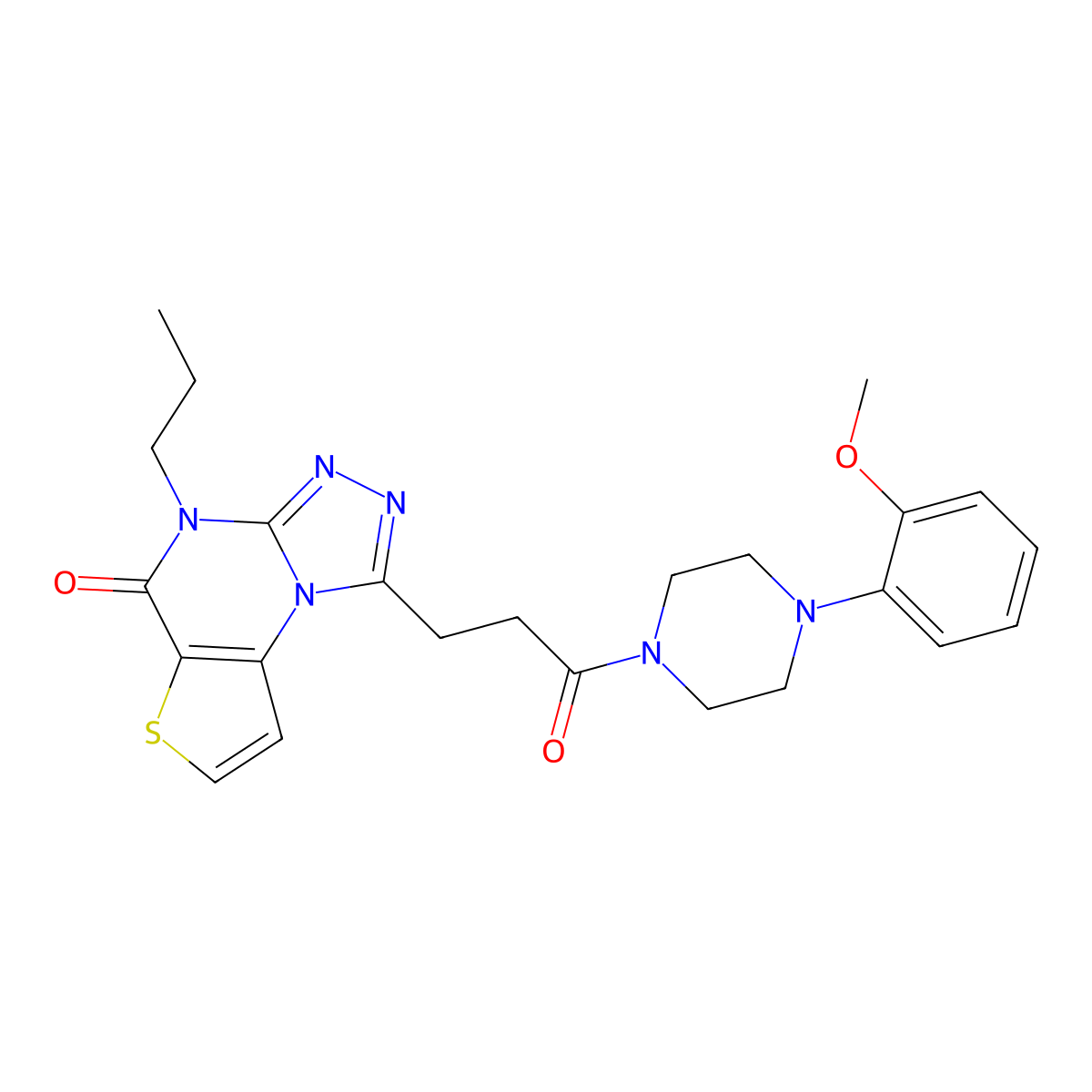 1-(3-(4-(2-methoxyphenyl)piperazin-1-yl)-3-oxopropyl)-4-propylthieno[2,3-e][1,2,4]triazolo[4,3-a]pyrimidin-5(4H)-one molecular structure, CAS 1217123-99-3
