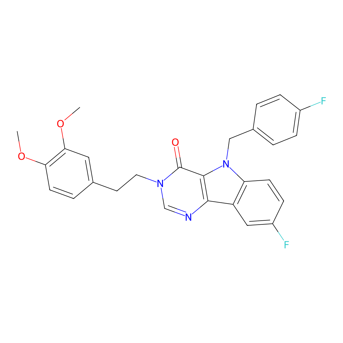 3-(3,4-dimethoxyphenethyl)-8-fluoro-5-(4-fluorobenzyl)-3H-pyrimido[5,4-b]indol-4(5H)-one molecular structure, CAS 1217124-85-0