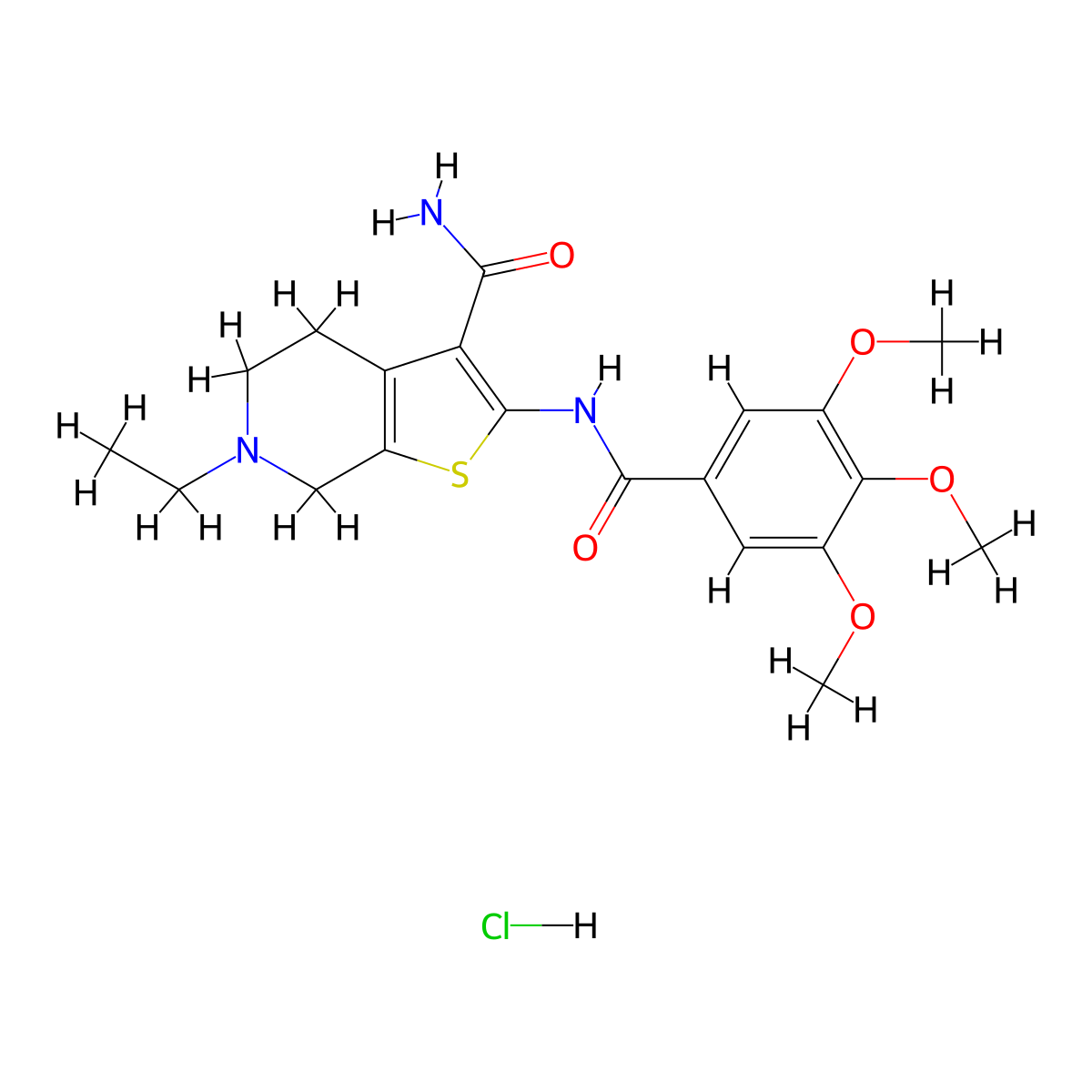6-Ethyl-2-(3,4,5-trimethoxybenzamido)-4,5,6,7-tetrahydrothieno[2,3-c]pyridine-3-carboxamide hydrochloride molecular structure, CAS 1217125-23-9