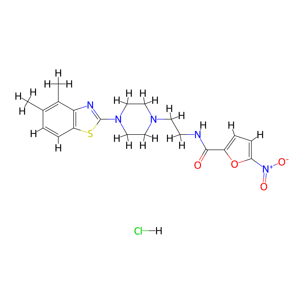 N-(2-(4-(4,5-dimethylbenzo[d]thiazol-2-yl)piperazin-1-yl)ethyl)-5-nitrofuran-2-carboxamide hydrochloride molecular structure, CAS 1217125-97-7